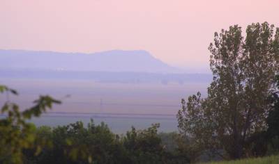 Sunset over the river bluffs near the lodge